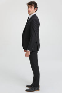 Пол Андрю Паркър - Мъжки костюм от 3 части, черен, с прилепнала кройка, класически, за траур на вратаря, погребение