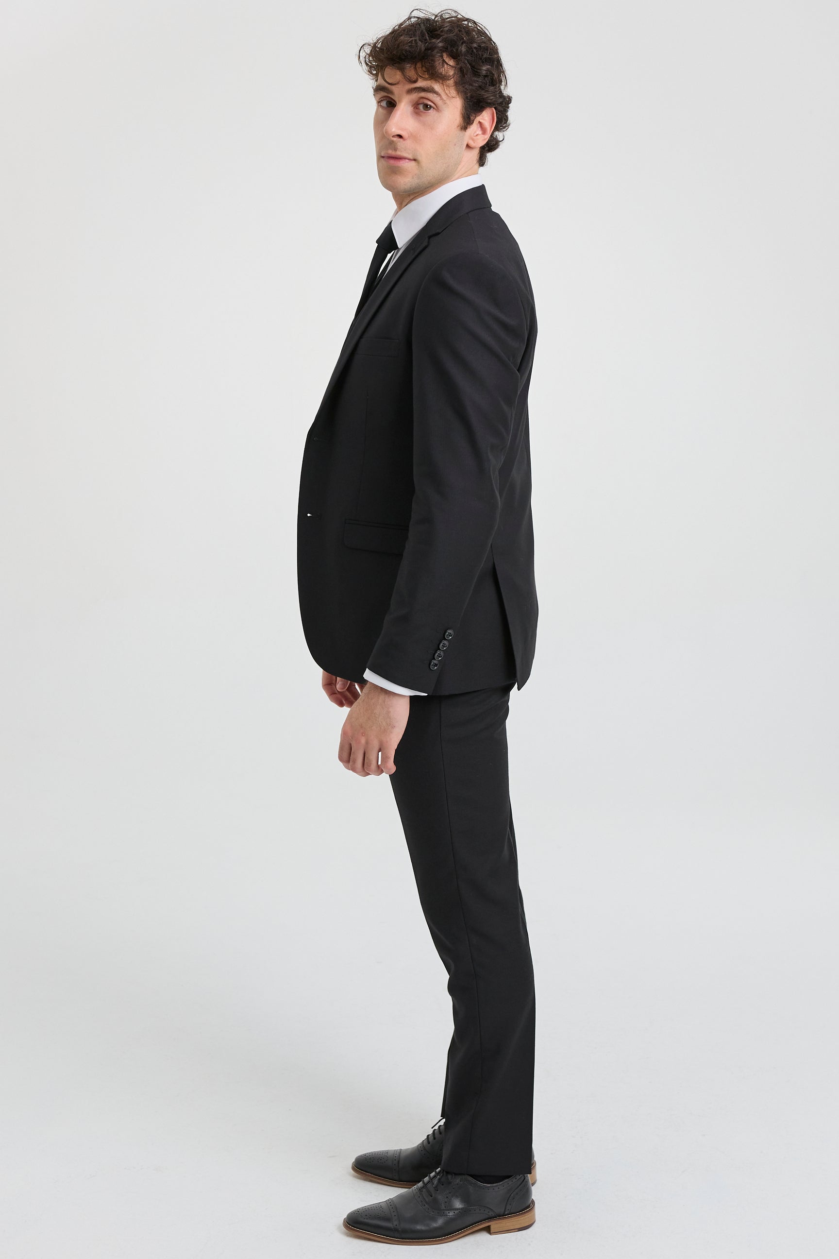 Пол Андрю Паркър - Мъжки костюм от 3 части, черен, с прилепнала кройка, класически, за траур на вратаря, погребение