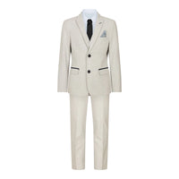 Boys 3 Piece Cream Tweed Wedding Party Check Suit Tailored Fit Smart Formal