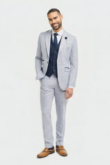 Мъжки костюм от 3 части "Принцът на Уелс" в светлосин кариран цвят с тъмносиньо Елек