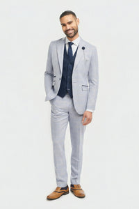 Мъжки костюм от 3 части "Принцът на Уелс" в светлосин кариран цвят с тъмносиньо Елек