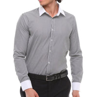 Men's Button Down Stripe Dress Shirt Formal Classic Collar - Black