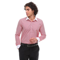 Men's Button Down Stripe Dress Shirt Formal Classic Collar - Red