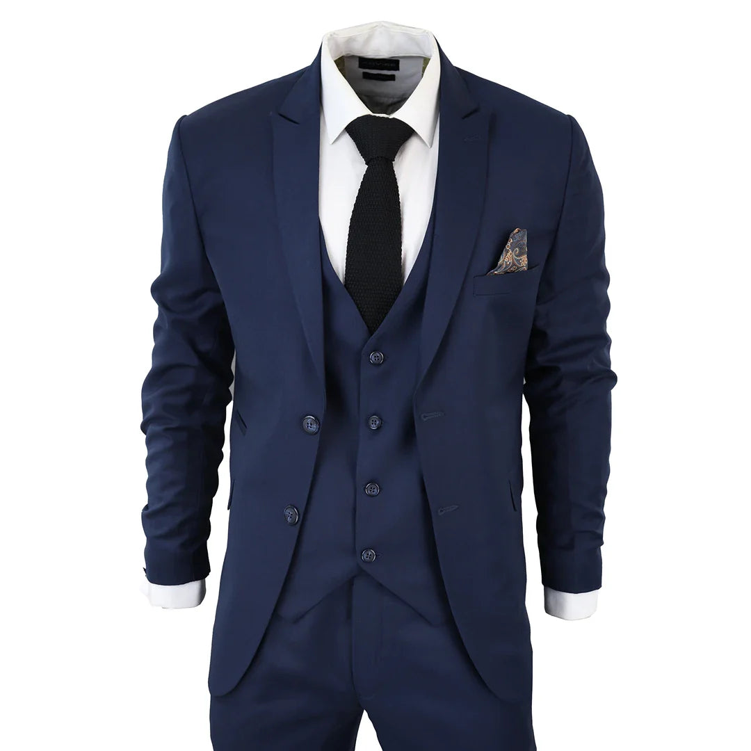IM1 Men's Classic Charcoal Navy Tailored Fit 3-Piece Suit