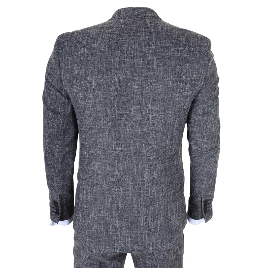 IM33 - Мъжки черен костюм от 3 части с приталена кройка