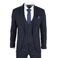 IM3 Men's Navy Checked Tailored Fit 3-Piece Suit