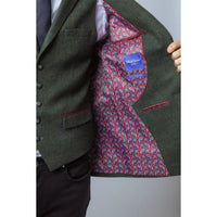 Joshua Men's 3-Piece Green Tweed Slim Fit Suit