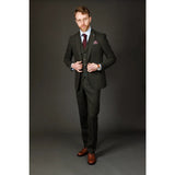 Joshua Men's 3-Piece Green Tweed Slim Fit Suit