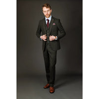 Joshua Men's 3-Piece Green Tweed Slim Fit Suit