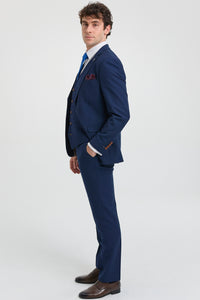 Мъжки тъмносини костюми от 3 части с кафяви тапицерии, класически, винтидж, за сватба, Birdseye