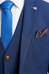 Мъжки тъмносини костюми от 3 части с кафяви тапицерии, класически, винтидж, за сватба, Birdseye