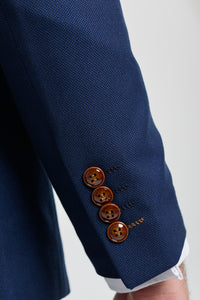 Мъжки тъмносини костюми от 3 части с кафяви тапицерии, класически, винтидж, за сватба, Birdseye