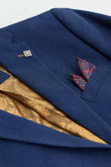 Мъжки тъмносини костюми от 3 части с кафяви тапицерии, класически, винтидж, за сватба, Birdseye