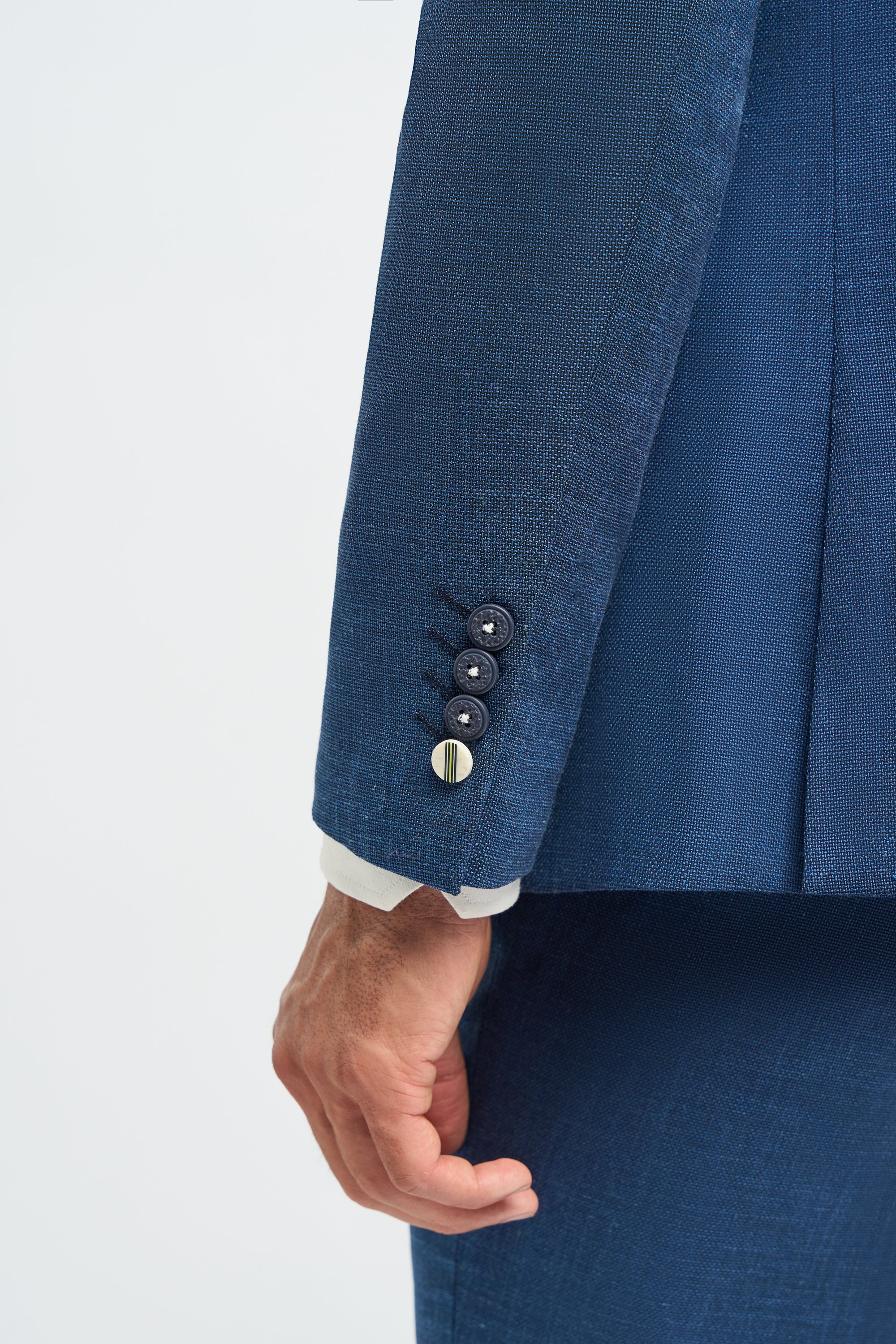 Мъжки син летен ленен костюм