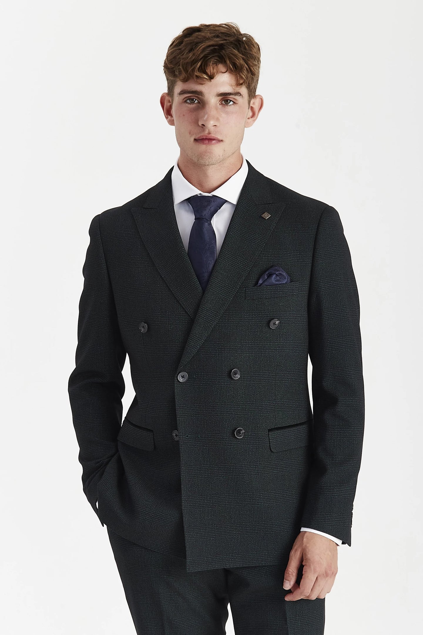 Regent - Мъжки зелен костюм от 2 части с двойно закопчаване