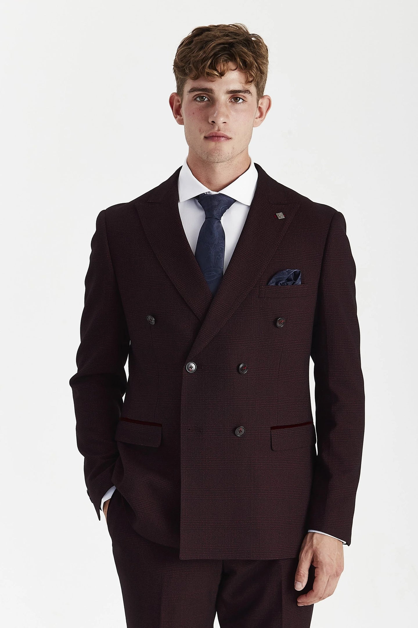 Regent - Мъжки бордо костюм от 2 части с двойно закопчаване
