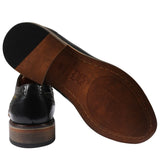 Ross - Men's Floral Print Leather Black Brogue Shoes