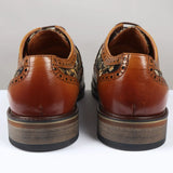 Ross - Men's Floral Print Leather Brown Brogue Shoes