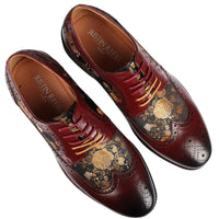 Ross - Men's Floral Print Leather Red Brogue Shoes