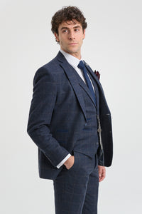 Мъжки костюм от 3 части, вълнен туид, тъмносин, кафяв, кариран, Гетсби от 20-те години на миналия век