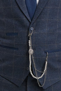 Мъжки костюм от 3 части, вълнен туид, тъмносин, кафяв, кариран, Гетсби от 20-те години на миналия век