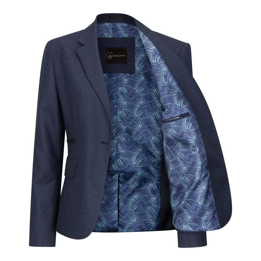 TPW52 - Дамски костюм от 3 части с тъмносини карета, принц на Уелс