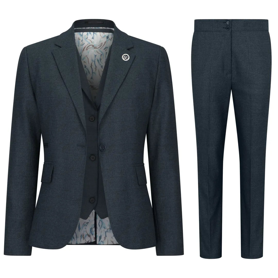 TPW53 - Дамски зелен костюм от 3 части, кариран с принц на Уелс