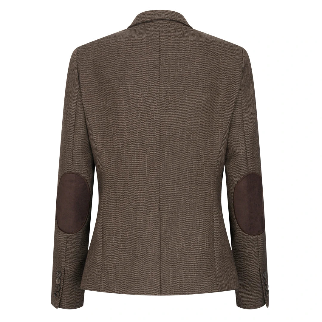 TPW-AK-06 - Дамски кафяв костюм от 3 части с рилен мотив от туид