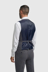 Thomas - Мъжки тъмносин костюм от 3 части от вълнен туид