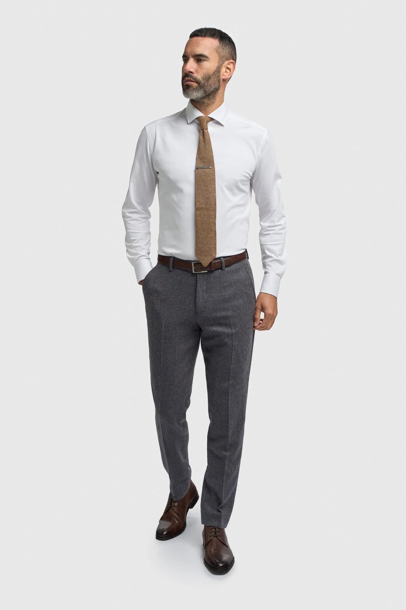 Thomas - Мъжки тъмносин костюм от 3 части от вълнен туид