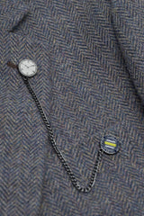 Thomas - Мъжки тъмносин костюм от 3 части от вълнен туид