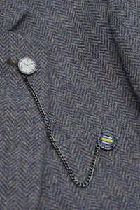 Thomas - Мъжки тъмносин костюм от 3 части от вълнен туид