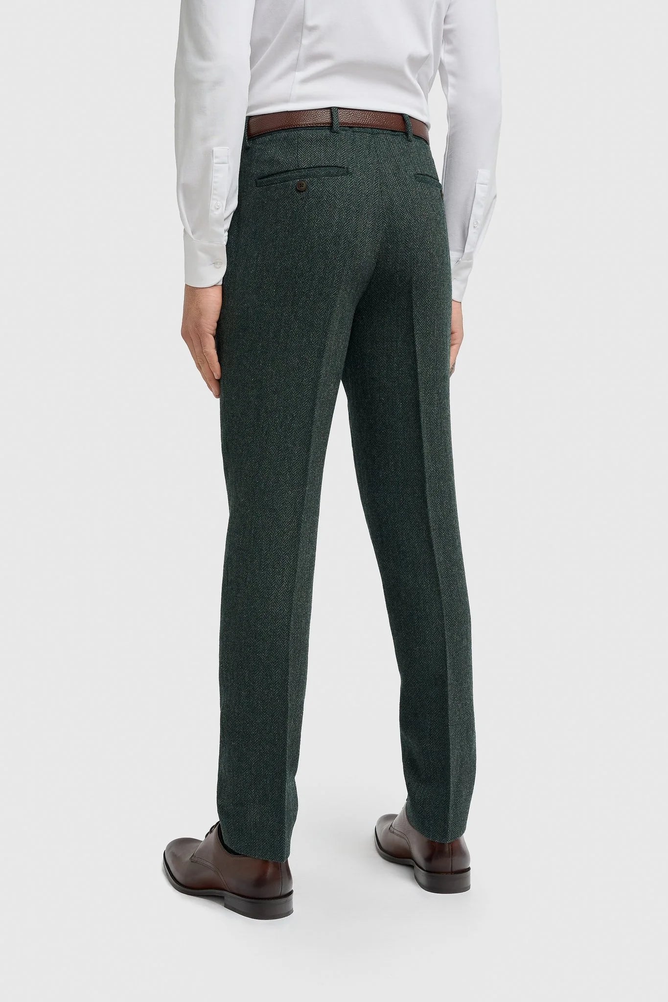 Thomas - Маслиненозелен костюм от 3 части от вълнена смес от туид