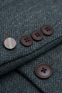 Thomas - Маслиненозелен костюм от 3 части от вълнена смес от туид