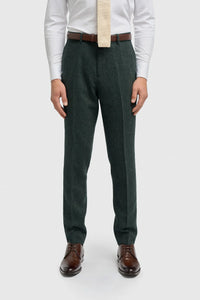 Thomas - Маслиненозелен костюм от 3 части от вълнена смес от туид