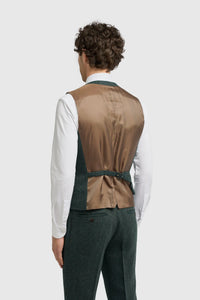 Thomas - Маслиненозелен костюм от 3 части от вълнена смес от туид