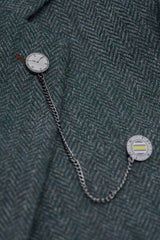 Thomas - Маслиненозелен костюм от 3 части от вълнена смес от туид