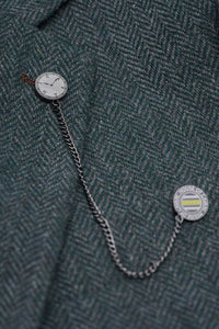 Thomas - Маслиненозелен костюм от 3 части от вълнена смес от туид