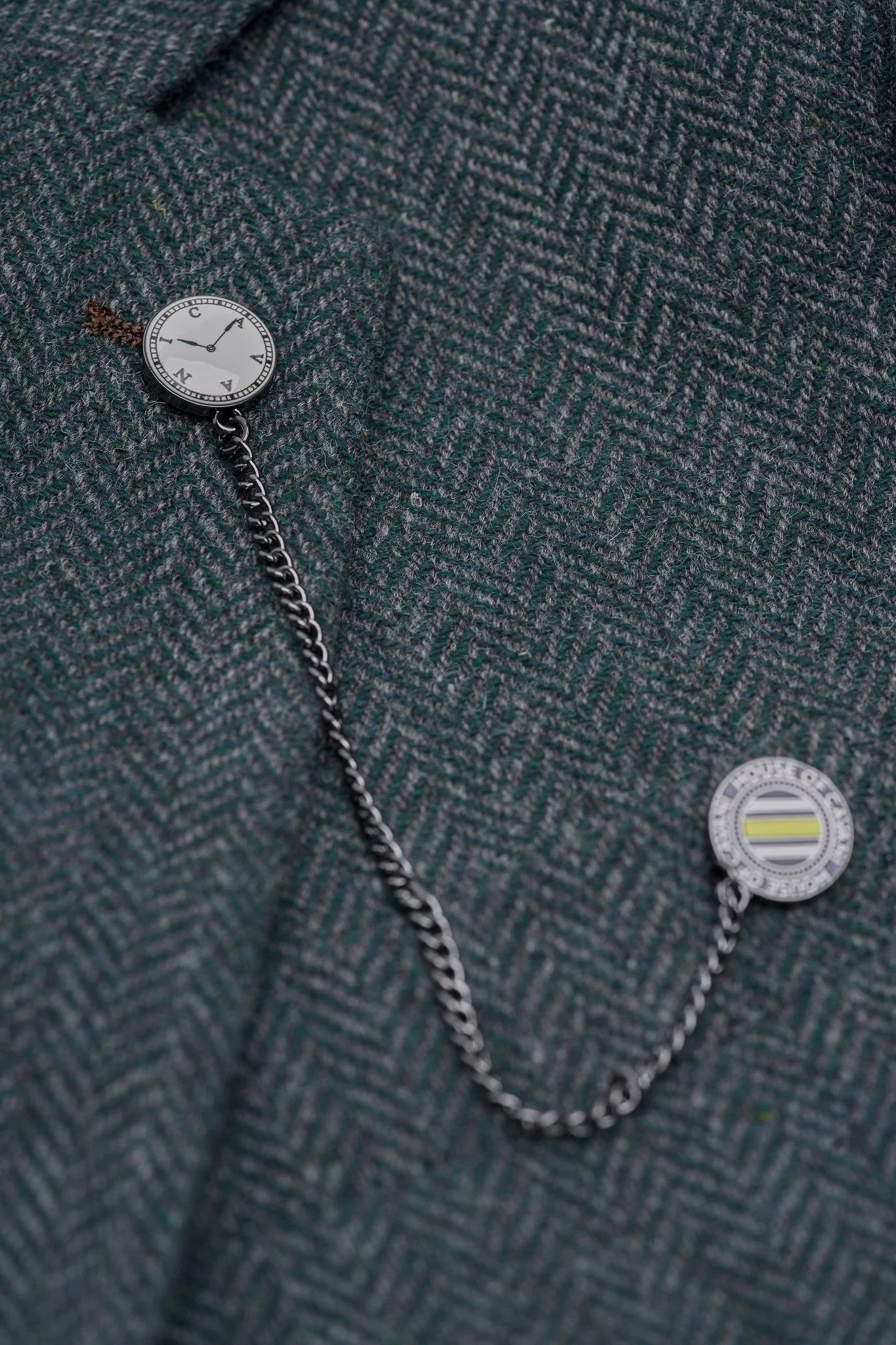 Thomas - Маслиненозелен костюм от 3 части от вълнена смес от туид