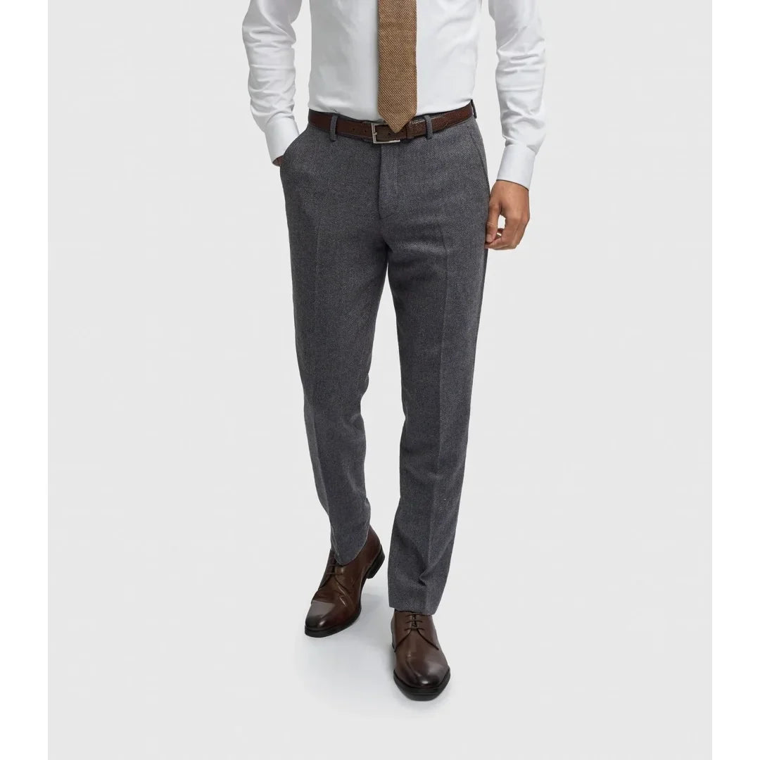 Thomas - Мъжки панталон от тъмносини вълнени ризи с риленска кост и туид