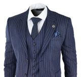 Men's Blue Pinstripe Herringbone Tweed 3 Piece Suit