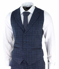 Men's Blue Tartan Check 3 Piece Suit