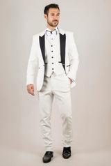 AK-24 Men's White 3-Piece Velvet Wedding Tuxedo with Black Lapels