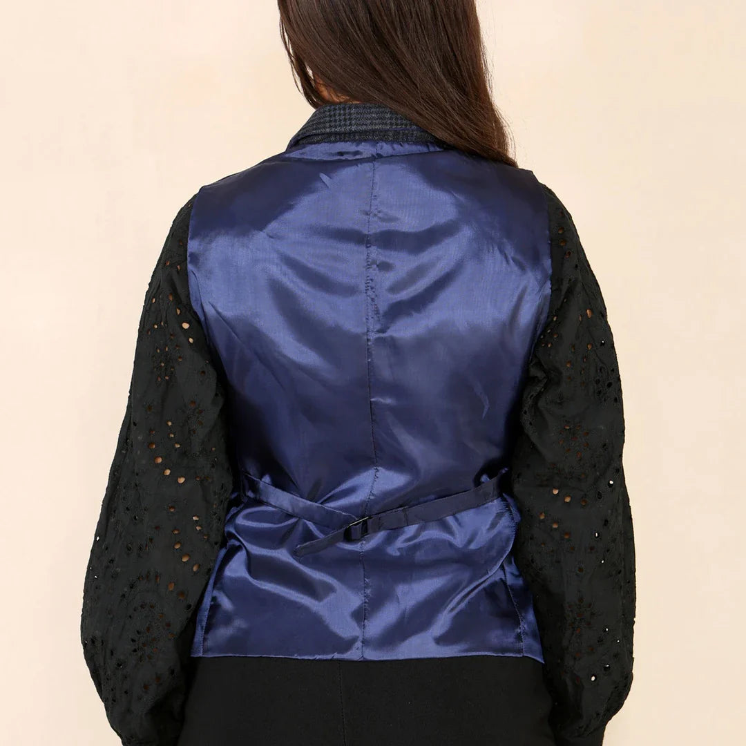 Дамски туид каре Елек Син костюм