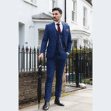 Мъжки синьо-кафяв кариран костюм от 3 части, вталени, за сватба, абитуриентски бал, състезания, принц на Уелс