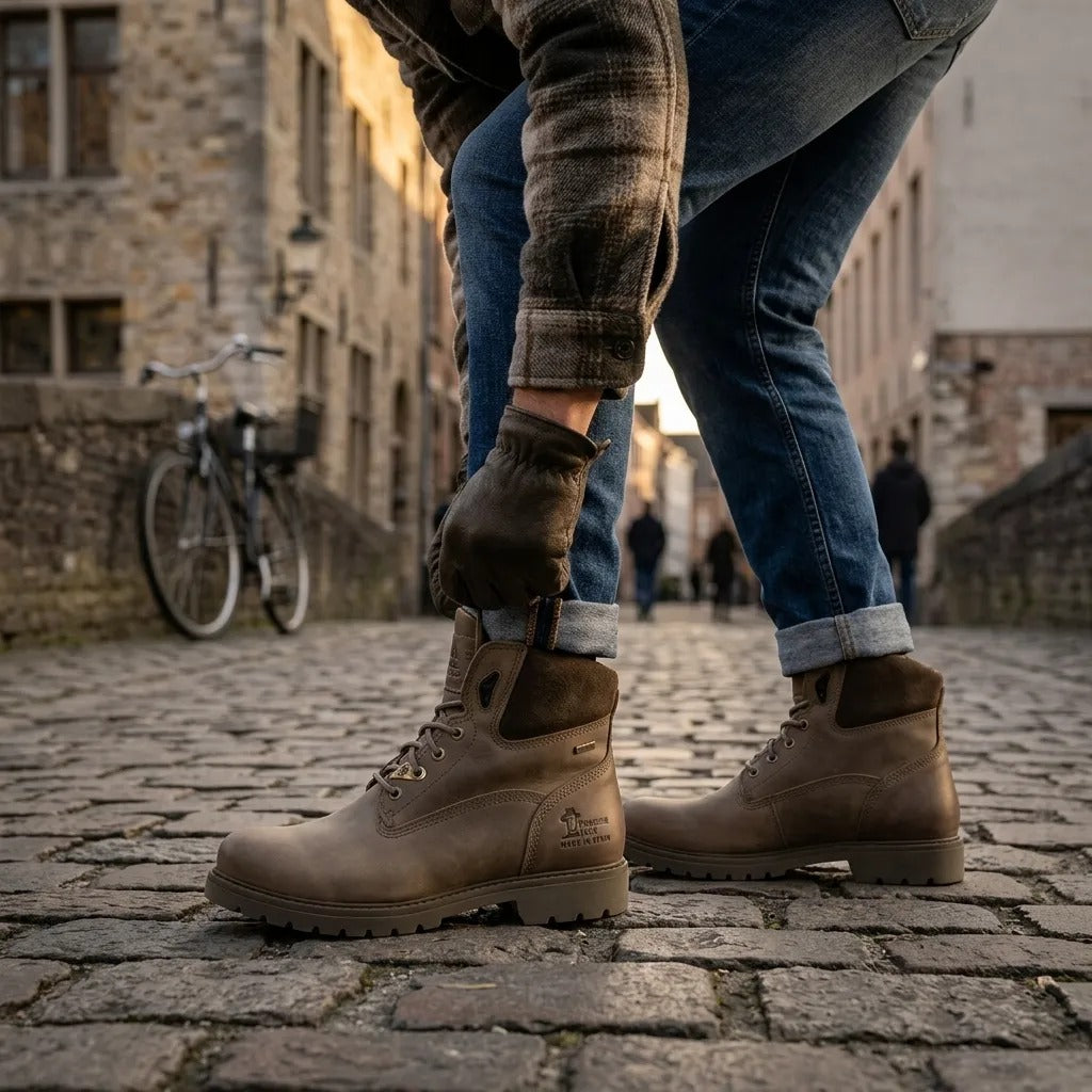 Amur GTX C32 - Мъжки водоустойчиви кожени боти до глезена в цвят каки