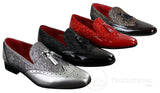 Mens Smart Party Shiny Tassle Shoes Red Silver Black Slip On Patent Leather