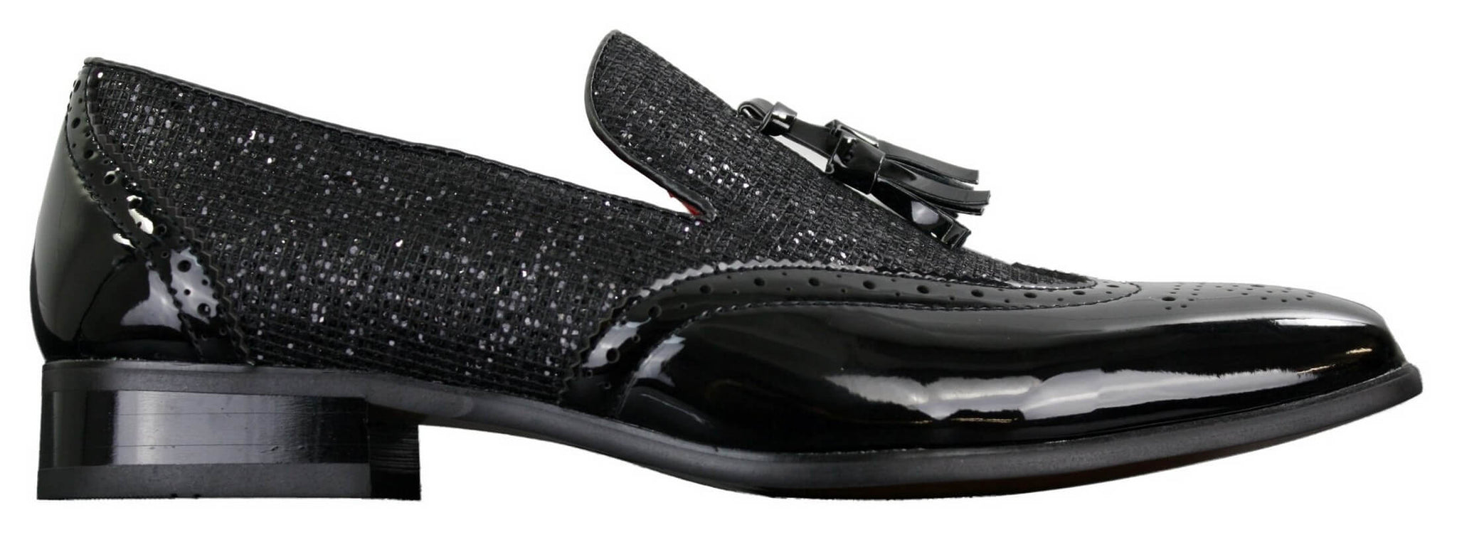 Mens Smart Party Shiny Tassle Shoes Red Silver Black Slip On Patent Leather