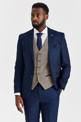 Тъмносиньосен костюм Arthur с контрастен туид Harris Brown Елек