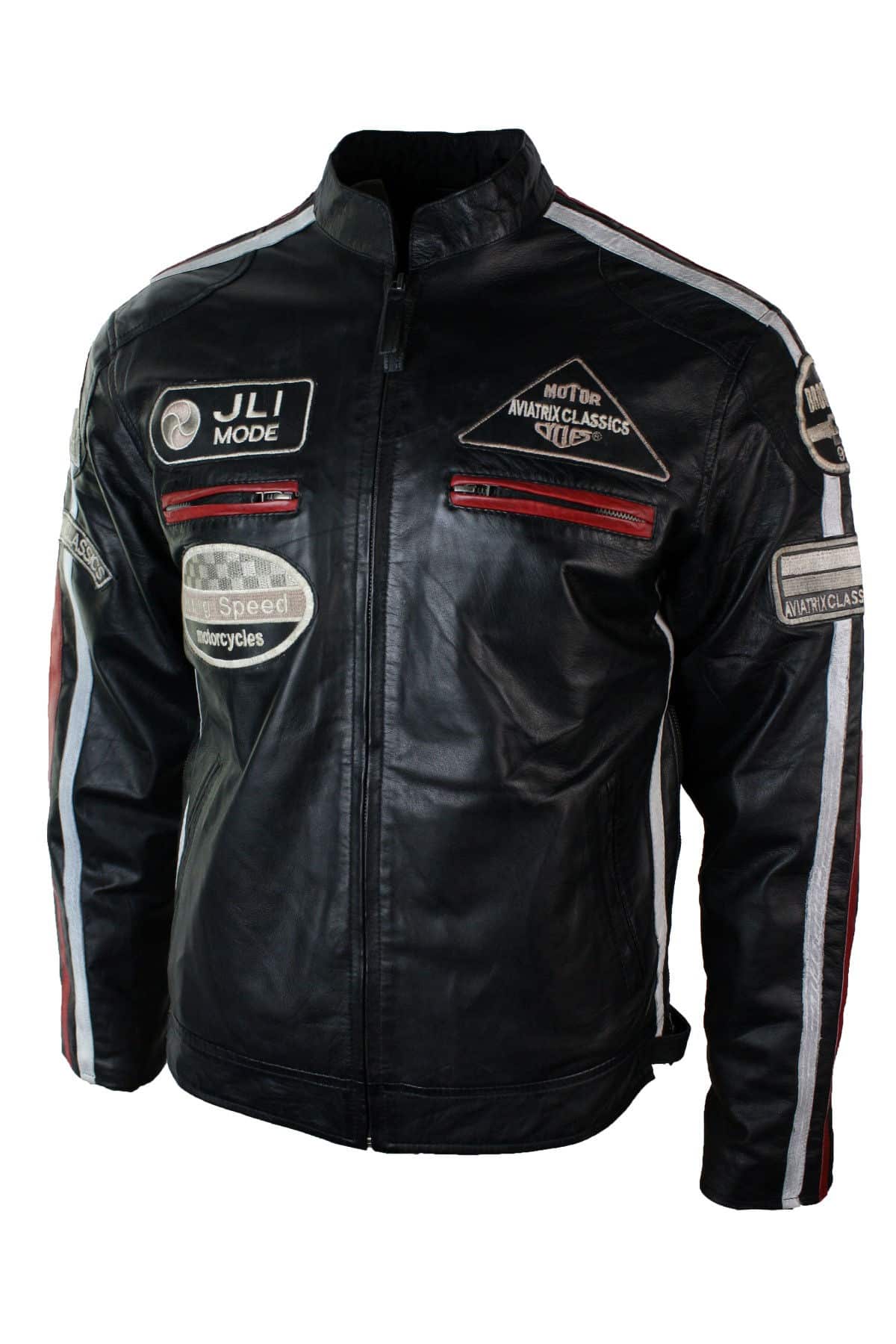 Real Leather Classic Retro Mens Biker Racer Jacket Desert Brown Grey Casual-Black